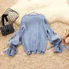 Women's Sweaters Amolapha Woman Knit Solid Lace Lantern Sleeve Casual Knitted Pullover Tops For Women