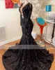 Sirène élégante Robes de bal à manches longues à manche haute noue filles noires robes de soirée pour robe de fête