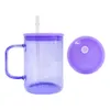 Armazém geléia colorida 17 onças em branco sublimação transparente transparente com alto teor de borosilicato canecas de café de campista de vidro colorido com tampas e canudos pp de plástico colorido