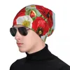 Boinas Gorro de punto Mujeres Hombres Primavera Invierno Elástico Borde floral Amapolas rojas Flores y anémonas blancas Gorros al por mayor