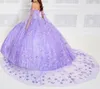 Lavande Lilas Papillon Quinceanera Robes 3D Dentelle Appliques Robe De Bal Perlée Douce 16 Filles Fête De Bal Occasion Spéciale Robes De Luxe Robe de 15 Anos