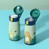Cups Dishes Utensils Kids Stainless Steel Straw Thermos Mug With Case Cartoon LeakProof Vacuum Flask Children Thermal Water Bottle Thermocup x09041