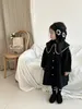 Girls trench coat kids big wave lapel pearls flower single breasted long sleeve outwear autumn children princess coat Z3837