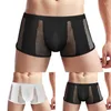 Unterhosen Sexy Gay Herren Niedrige Taille Slips Fischnetz Beutel Boxer Kurze Durchsichtige Atmungsaktive Männliche Shorts Und