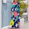 Robes décontractées Robe florale tropicale imprimé coloré Kawaii Maxi Streetwear Boho Beach Long col haut graphique Vestido