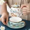 Teapots British light luxury ceramic teapot afternoon scented tea pot with flower and bird single cup saucer custom gift box set 230901