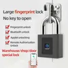 Fechaduras de portas à prova d'água Smart Fingerprint Cadeado APP Desbloqueio remoto Cadeado eletrônico Interface de carregamento USB Anti-roubo Bloqueio com zíper grande HKD230903