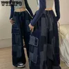 Women's Jeans Vintage Baggy Jeans Woman Japanese Chic Wide Leg Pants Vintage Patchwork Plaid Pocket Trouser Streetwear Y2k Clothes Full Length Q230904