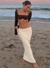 Skirts Tossy Summer Knit Long Skirt Women Sexy Holiday Party Beach Cove Up Midi Dropped Waist See Through Wrap White Maxi 230901