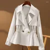 Trench-coat court coupe-vent pour femmes, couleur unie, ceinture, Double boutonnage, manteau polyvalent, printemps et automne 2023
