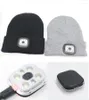 Berets Led Headlamp Cap Winter Warm Cold Protection Knitted Hat Night Hiking Fishing Glow Beanie Hats Unisex Outdoor Fashion Headlight