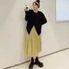 Basic Casual Dresses TIGENA Long T-shirt Dresses for Women 2023 New Autumn Korean Style Contrast Color O-neck Loose Long Sleeve Maxi Dresses Female LST230904