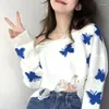 Frauen Pullover Koreanische Mode Bogen Druck Y2k Off Schulter Loch Kurze Top Pullover Sexy Pull Femme Faul Lose Sueters de Mujer