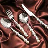 Ensembles de vaisselle 134 pièces ensemble de couverts en perles Western 1810 vaisselle en acier inoxydable mariage diamant incrusté couteau fourchette cuillère cadeau 230901