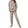 Damesnachtkleding Dames winterpluche pyjamaset met lange mouwen, hoodies met zakken en joggingbroek Loungewear