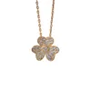 Lucky Diamond Clover Necklace for Women Plated with Rose Gold Mini Large Petal Collar Chain