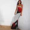 Abiti casual Donna Y2k Abito lungo a rete trasparente floreale See Through Spaghetti Strap Maxi Bodycon Tulle Cami Beach Wear