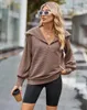 Women's Hoodies Autumn Sweatshirts Solid Color Turn-down Collar Sexy V-Neck Sporty Y2K Korea Stylish Winter Female Outfits C5222