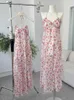 Summer Beach Backless Party Long Dres Chiffon Print French Vintage Strap Dress Female Open Fork Korea Elegant Fairy 230808