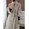 Женское полушерстяное пальто 2023, осень-зима, женское новое модное свободное пальто средней длины, двустороннее шерстяное пальто, одежда HKD230904