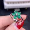 Cluster Rings Fashion Flower Shape Green Emerald Gemstone Ring For Women Ornaments Real 925 Silver Natural Gem Lucky Birthstone