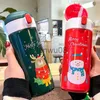 Tassen Geschirr Utensilien Neue süße Weihnachts-Thermosflasche mit Strohhalm für Kinder Vakuumisolierung Trinkflaschen Thermobecher Paar Weihnachtsgeschenk x0904