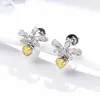 Brincos de cristal pequeno amarelo zircão luxo feminino borboleta coração charme prata cor casamento para mulher