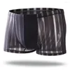 Cuecas sexy homens transparentes boxer briefs sheer malha bolsa listrada roupa interior lingerie shorts masculinos finos