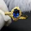 Cluster Rings Trendy Fashion Natural And Real Blue Sapphire Ring Silver 925 Jewelry Aquamarine For Women Engagement