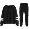 Pantalon deux pièces pour femme - Survêtement décontracté - Sweat à capuche rayé - Ensemble de sport avec cordon de serrage - Style simple - Pull-over - Tenue