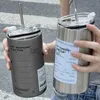 Termoser 360600 ml kaffekopp med halm rostfritt stål termoser vattenflaska isamerikansk kaffemugg tumlare vakuum kolpa par kopp x0904
