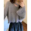 Pulls pour femmes Faux Mink Pull Gilet Femmes Hiver Élégant Col V Solide À Manches Longues Tops Pour Jumpers Occasionnels 2023 Pull Femme Q609