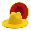 Unisex Flat Brim Wool Felt Fedora Hats with Belt Red Black Patchwork Jazz Formal Hat Panama Cap Trilby Chapeau for Men Women high 224D