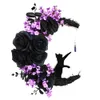 Other Event Party Supplies Halloween Moon Cat Flower Wreath Door Hanging Decorations Simulate Black Rose Rattan Circle Atmosphere Decorations Garland 230904