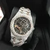 Ap Watch Moissanite Pedras Esqueleto Caro Passar Teste Mens Ouro Prata 2 Tons Vvs Diamantes Brilhantes Relógios Melhor Qualidade Automático Eta Luxo Completo Iced Out