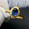 Klusterringar trendiga mode naturliga och riktiga blå safirring silver 925 smycken akvamarin för kvinnors engagemang