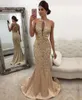 Plus Size Gold Sequins Mermaid Prom Dresses Elegant Long Sleeves Aftonklänningar 2024 Halter Women Pink Formal Dress 328 328