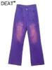 Dżinsowe dżinsy dżinsy damskie dżinsy o wysokim talii luźne gradient prosty mikro flare krawat fioletowe dżinsowe spodnie 2023 Jesienna moda 29L1765 Q230904