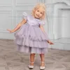 Girl Dresses Purple Cute O Neck Handmade Flower Dress Satin Top Tiered Tutu Birthday Party Gown Infant Christmas Pography