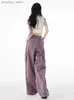 여자 청바지 Jeansy2k Purple Pants 여성 멀티 포켓 스트레이트 레트로 청바지 스트리트웨어 하이 허리 넓은 레그 느슨한 거리 조깅 팬츠 2023 Q230904