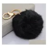 Chaveiros Lanyards Real Rabbit Fur Ball Chaveiro Macio Adorável Ouro Metal Chaveiros Pom Poms Pelúcia Carro Chaveiro Saco Brincos Drop de Oter4