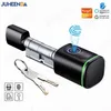 Serrature per porte Euro Door Tuya Bluetooth Keyles Serratura a cilindro intelligente Impronta digitale biometrica Serratura elettronica digitale Chiave IC Card APP Sblocco remoto HKD230903