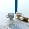 Muggar retro färgglada franska lättnad transparent glas kaffe mugg mjölk te office koppar dricksvaror födelsedagspresent till vänner