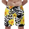 Herrshorts svart leopard gym sommarblommor trycker casual brädet korta byxor män surfa snabba torrmönster strandstammar