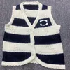 Vintage Embroidery Letter Women Waistcoat Fashion Brand Striped Knit Sleeveless Vest Cardigan Camisole