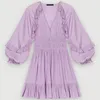 Casual Dresses EOS Spring Ruffle Satin Lantern Sleeve Purple Summer Mini Dress France Pairs Brand M High Quality