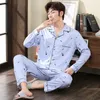 Vêtements de nuit pour hommes printemps automne manches longues vêtements ensembles grande taille pyjama en coton pour homme impression jeune bouton d'âge moyen pyjamas