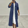 Płaszcze damskie okopy 2023 Fashion Lapel Casual Chemise Spring Kobiety Długie koszule dżinsowe guziki bluzki Cardigan Solid Sleeve Styl