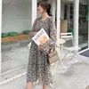 Casual Dresses Korean Style Floral Print 2023 Spring V-ringning Vintage Dress Women Långärmad Chiffon Robe Femenino 13195