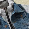 Vestes Garçons À Capuchon Denim Veste Épissage Fleur Gris Couleur Enfants Zipper Jean Vêtements D'extérieur Pour Enfants 214 Y Cowboy Manteau 230904